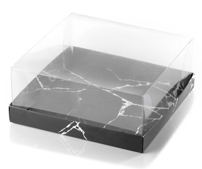 אריזה לעוגה דוגמת שיש שחור ושיש לבן